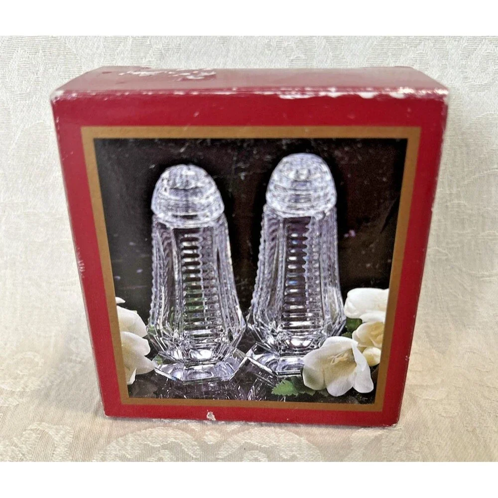 Vintage Jizerske Sklo Czech Lead Crystal Salt Pepper Shakers Style 18699 NIB